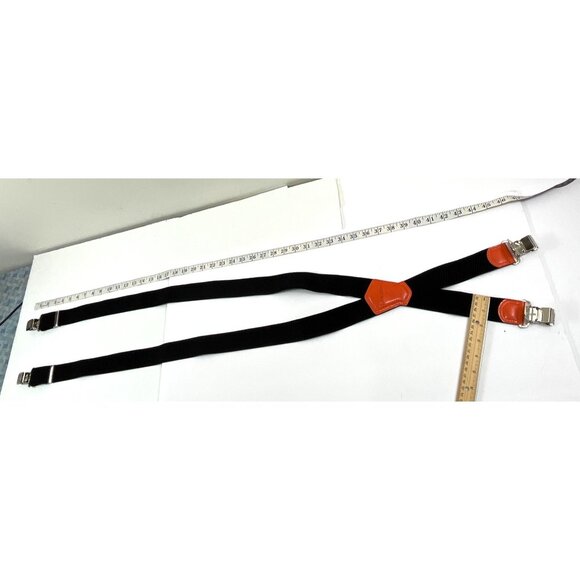 Decalen Mens Black Adjustable X-Back Suspenders With Orange Leather Accents 30k - Picture 2 of 7